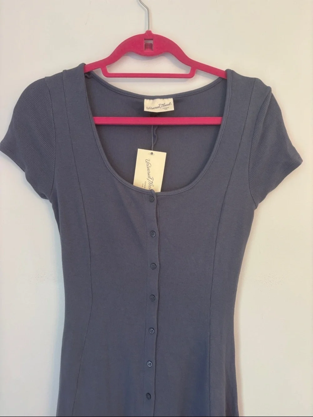 Universal Threas Blue Ribbed Scoopneck Button Down Midi Dress NWT - Picture 3 of 6